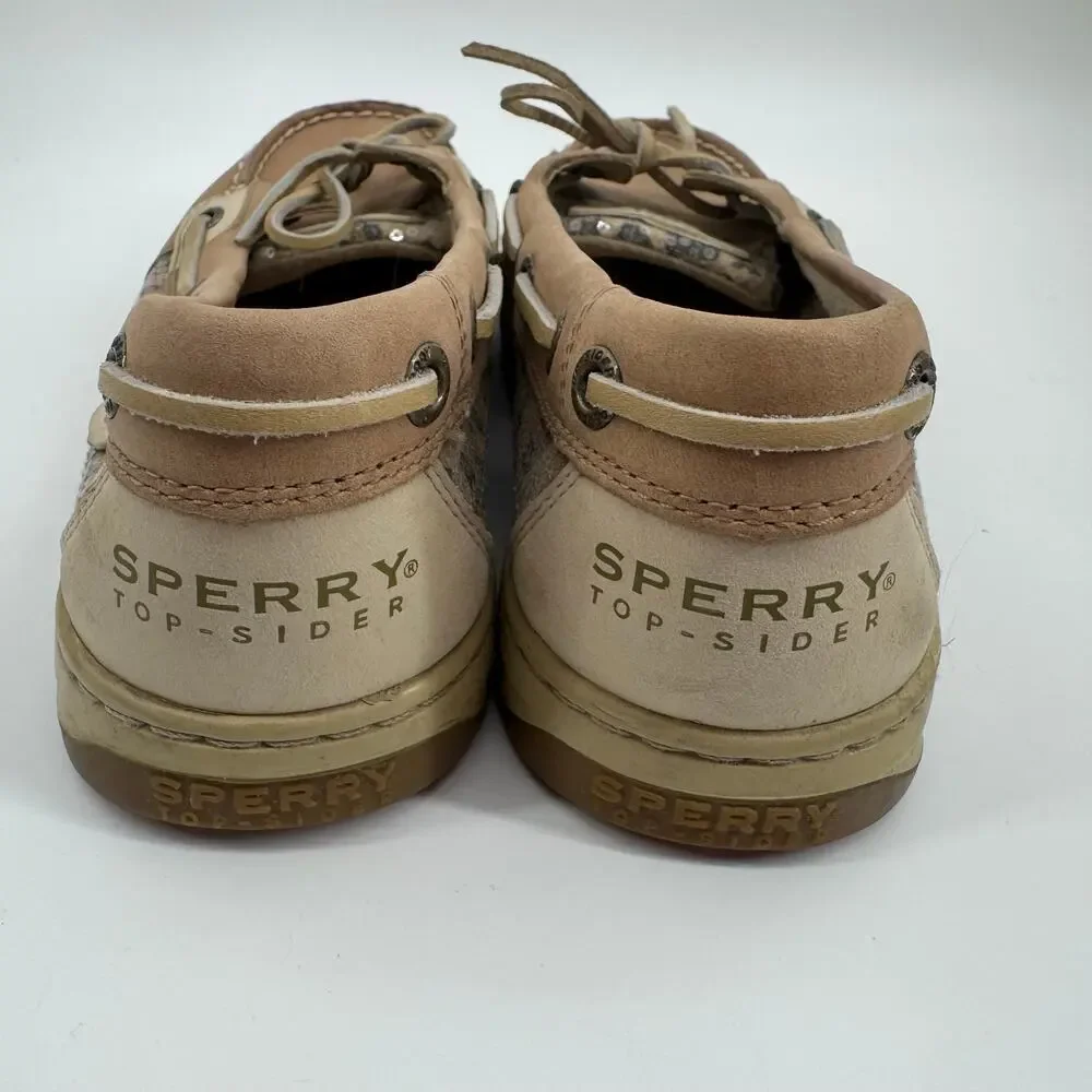 Sperry Top-Sider Sequin Leopard Boat Shoes Womens 8.5M Leather Loafers